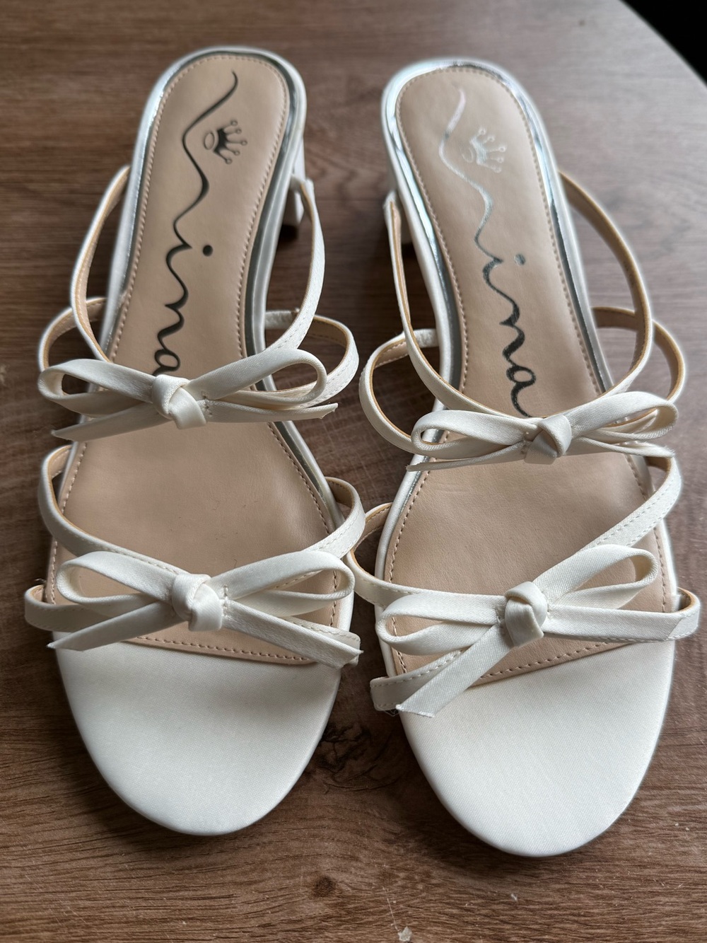 Nina Ivory Bow Strappy Mid-Heel Sandals